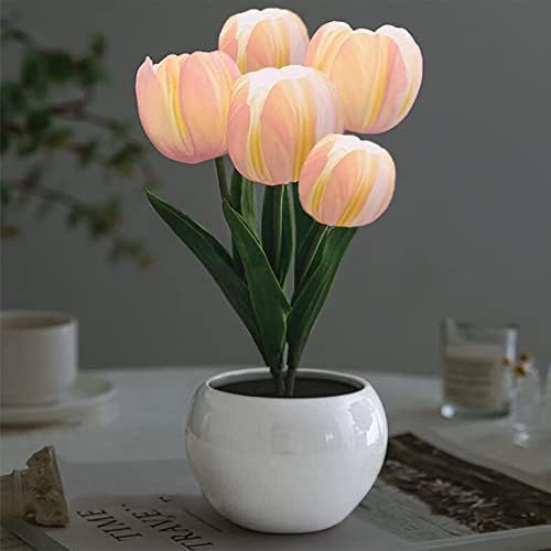Flower Table Lamp Tulip Desk LED Night Light for Home Living Room Decor Artificial Flower with Vase Table Centerpieces for Birthday Holiday Party Wedding Room Decoration (Pink)… by GOUTOOL
