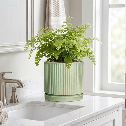 Ceramic Planter, 8 Inch Plant Pots, Round Flower Pot, Green - Image 7