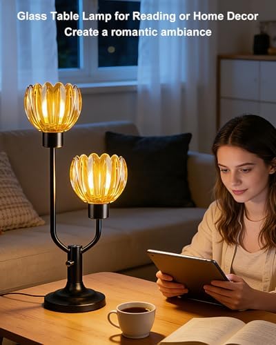 Lightdot Mid Century Modern Flower Table Lamp for Bedroom Black Dimmable - Image 6