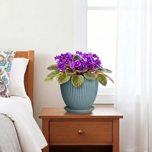 6 Inch Plant Pot Indoor, Ceramic Pots for Snake Succulent Plants, Decorative Round Flower Pots with Drainage Hole and Saucer, Modern Planter, Bookshelf Decor, Gifts for Men Women, Glaze Blue - Image 7
