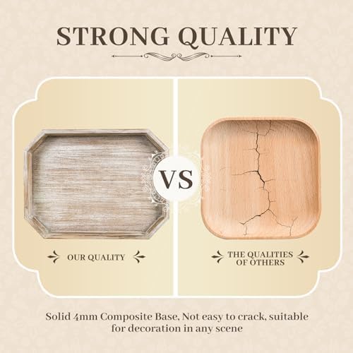 Wooden Decorative Tray, Rustic Serving Tray with Wood Bead, Farmhouse Big Tray for Ottoman, Countertop, Coffee Tabl, 16.5" x 13"x 1.6" (White Washed) - Image 5