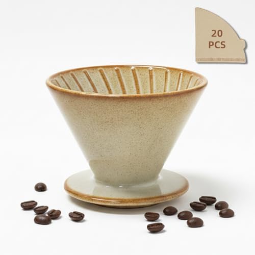 DIF DECO Ceramic Pour Over Coffee Dripper, Reusable Porcelain Portable Pour Over Coffee Maker, Slow Brewing Accessories with 1-Hole for Home, Office, Travel, Camping (Bright Yellow) by DIFDECO