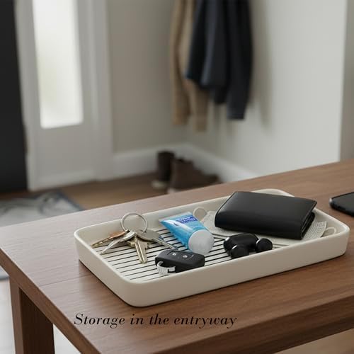 10"×6"×1" White Bathroom Vanity Tray for Countertop- Ceramic Decorative Organizer Tray for Dresser Tops, Toilet, Perfume, Sponge Holder Soap Dish Dispenser for Kitchen Counter- Black Stripes - Image 7