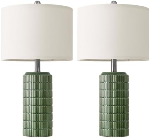 PoKat 23" Dark Green Ceramic Table Lamps Set of 2, Modern Table Lamps for Living Room, Farmhouse Lamps for Bedroom Night Stands, Traditional Nightstand Desk Decor Lamps - Image 7