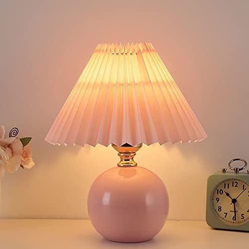Meefad Modern Pleated Small Table Lamp Aesthetic Cute Night Light in Pink - Image 4