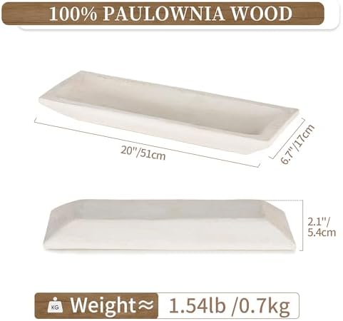 Hanobe Large Decorative Bowl for Coffee Table Entryway Decor, White Wood - Image 6