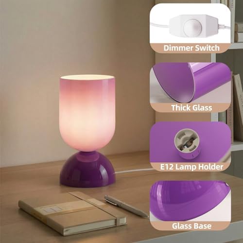 8.9" Dimmable Modern Glass Table Lamp with Dome Base, Glossy Purple - Image 3