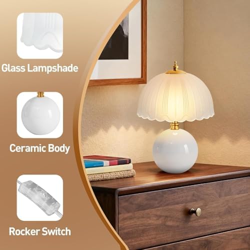 LONRISWAY Mushroom Table Lamp for Bedroom, Small Bedside Ceramic lamp for Living Room Nightstand, Cute Mini Modern Mid-Century Style Lamp, Unique Aesthetic Home Decor Lighting - Image 4