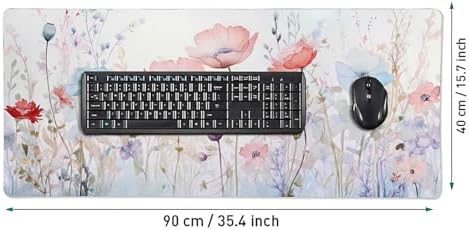 Wildflower Desk Mat 35.4x15.7 Inch, Large Extended Mouse Pad with Watercolor Floral Design, Non-Slip Water-Resistant XXL Desk Pad for Women, Home Office & Aesthetic Setup - Image 2