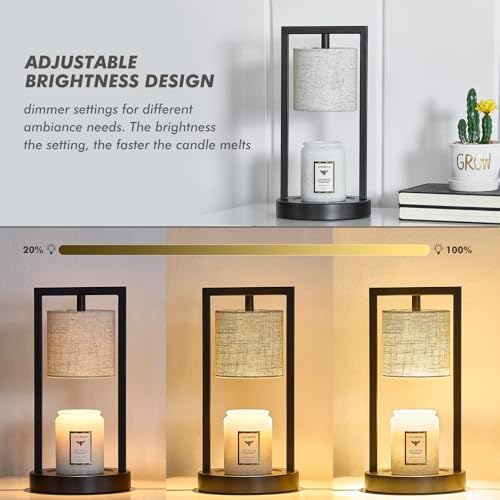 Candle Warmer Lamp with Timer, Black Candle Lamps Linen Fabric Shade, 3-Level Dimmable Candle Warming Wax Melt Warmer for Scented Wax, 50W Electric Warmer Lamp for Women Home Decor (2 Bulbs Included) - Image 4
