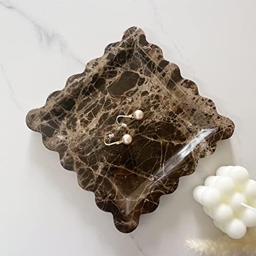 Vintage Natural Marble Tray Small Ornaments Scalloped Tray Handmade Storage Dish for Counter, Vanity, Dresser, Nightstand and Desk (Coffee Net) - Image 5