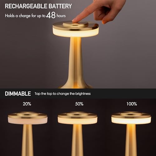 O'Bright Dome Cordless Rechargeable LED Mushroom Table Lamp, Gold - Image 4