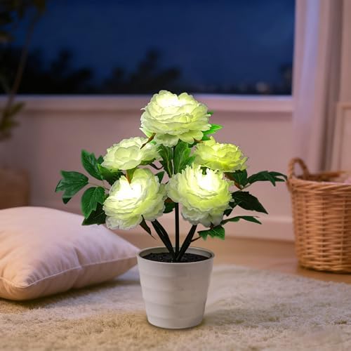 White Peony Artificial Flower Lamp, Night Light for Bedroom Wedding Bar Coffee Shop Decor, Christmas Valentines Mothers Day Anniversary Birthday Gifts for Women Mom Grandma Wife Friend - Image 6