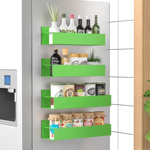 HuggieGems Metal Magnetic Spice Rack for Refrigerator Green, 4 Pack by HuggieGems