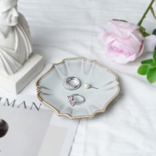 Ceramic Jewelry Dish, Decorative Tray for Rings Earrings Necklaces Bracelet Watch Keys, 4.50" Trinket Tray as Gifts for Women (Reactive Court) - Image 3