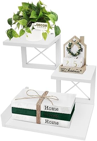 ELITEROO Desk Shelf, Wood Small Bookshelf Desktop Shelves and Organizer, Freestanding 3 Tier Storage Display Stand Home Office Decor for Books Plants Toys, White by ELITEROO