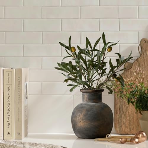 SIDUCAL Ceramic Rustic Farmhouse Vase | 6 Inch Pottery Decorative Flower | Boho | Terracotta Vase for Home Decor Table, Living Room, Bathroom Decoration, Shelf Decor, Mantel, Bronze - Image 7