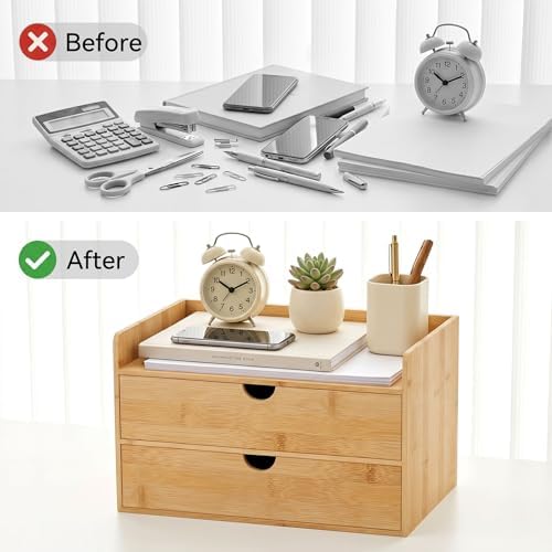 Bamboo Desk Organizer with Drawers, Desktop Storage for Office Supplies - Image 6