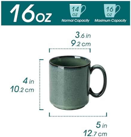 vancasso STARRY Ceramic Coffee Mugs Set of 6, 16 Oz Large Coffee Cups for Latte, Cappuccino, Tea & Hot Cocoa, Artisan Modern Style for Coffee Bar, Home & Kitchen, Microwave & Dishwasher Safe, Green - Image 2