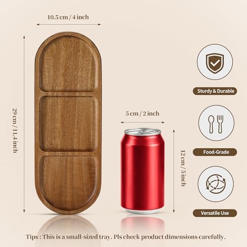 Small Wooden Tray | Acacia Wood Tray for Vanity, Bathroom Counter, Coffee Table & Toilet | Perfect for Jewelry, Key & Catch All | Mini Charcuterie Board Serving Platter (Oval 3-Compartment) - Image 2