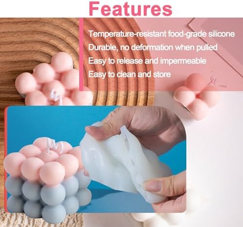 4Pcs Silicone Bubble Candle Molds Set for Making, 3D Cube Mold for Soy Wax, Soap, DIY Scented Candles, Cake - Image 3