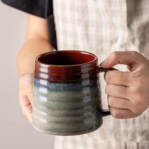15.5oz Large Heavyweight Ceramic Mug, Reactive Gl (Black-Red) - Image 2