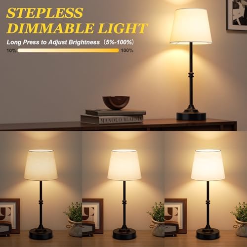Kakanuo Rechargeable Cordless Table Lamp Black - 1 Pack 4000mAh Battery Operated Lamp, 3000K Warm Light, Touch Control Stepless Dimming, for Bedside, Dining Table, Home Decor - Image 3