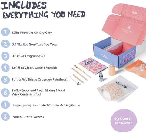 Sculpd Candle Making Pottery Kit with Air Dry Clay | Peony Rose, Beginners Candle Starter Kit for Adults with Eco Soy Wax, Orange & Ginger Scented Fragrance Oil, Varnish, Tools and Guide - Image 5