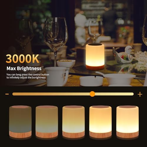 OORUN Touch Bedside Table Lamp,13 RGB Colors & 5 Brightness, USB Rechargeable Desk Lamp, Remote Control Dimmable Light with RGB Color Changing,Portable Lamp for Baby (2 Pack Brown) - Image 4