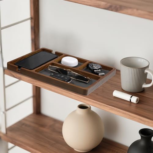 Valet Tray for Men, Black Sandalwood Catch All Tray, Wallet Trays Organizer for Nightstand, Desk, Elegant EDC Valet Trays for Keys, Watch, Phone, Jewelry - Image 4