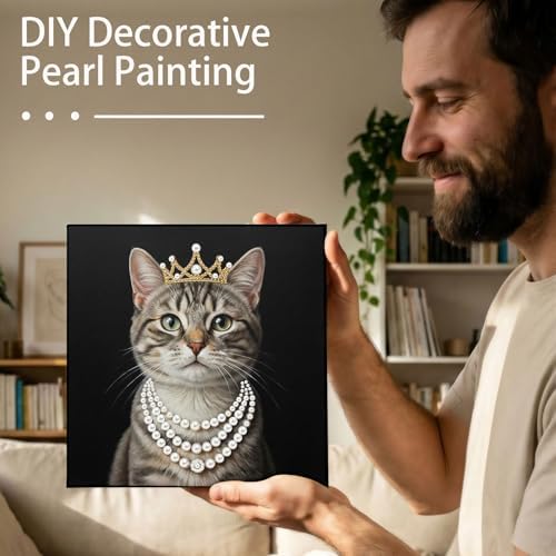 LQCrafK DIY Pearl Art Painting Handcraft Kit for Adults Beginners with Tools and Framed Painting, Creative Design,Self-Adhesive, Healing Stress-Relieving Home Wall Decoration-Royal Cat - Image 5