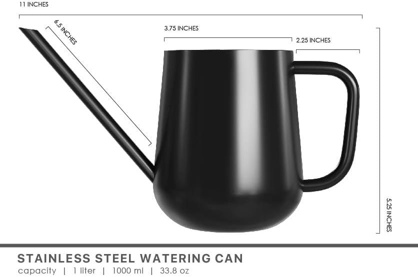Metal Indoor Plant Watering Can with Long Spout 1000ml - Black - Image 6