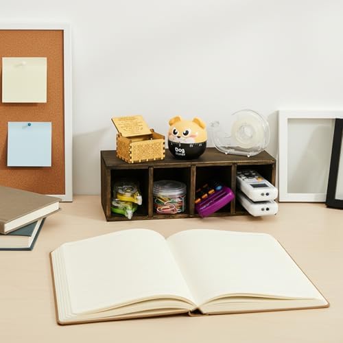 Dicunoy 2 Pack Wooden Pencil Holder for Desk, Rustic Wood Remote Control Holder Caddys, Retro Table Organizer with 4 Compartments for Art Supplies, Pen, Home, Office, School Classroom - Image 7