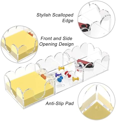 YAGELI Magnetic 3-in-1 Acrylic Sticky Note Holder Dispenser | Modern Desktop Organizer for 3x3 Post It Notes & Memo Pads with Non-Slip Base | for Productive Workspace at Office, Home or School | Clear - Image 2