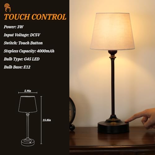 Cordless Table Lamp Rechargeable Bronze - 1 Pack Brass 4000mAH Battery Operated Lamp for Decor, 3000K Stepless Dimming Touch Control Wireless Lamp for Bedroom, Dining Table, Counter, Living Room - Image 4