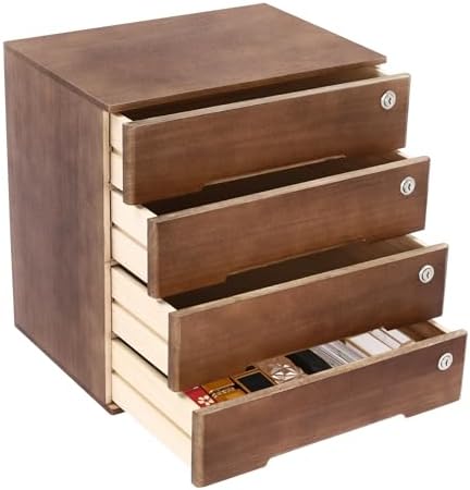 Wooden Desktop Storage Box with Lockable Drawers, Flat File Cabinet Drawer Desktop Storage Box, Countertop Storage Cabinet for Office Home Toiletries Supplies Vanity (Walnut, 4 Drawer) by LKOEWQZAMX