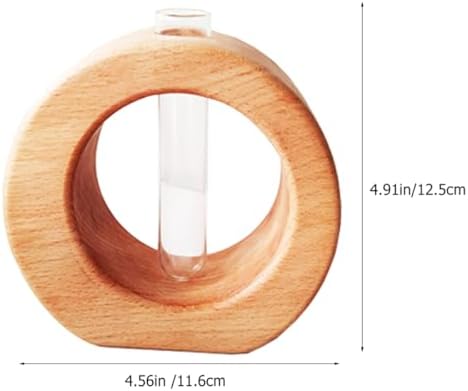 FUOYLOO Glass Vase with Wooden Stand, Mini Hydroponic Propagation Terrarium Container, Beech Wood Tabletop Planter for Home Décor and Living Room Display - Image 2