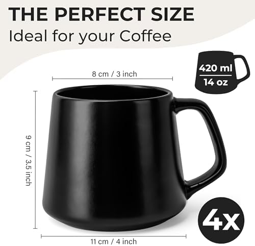 MIAMIO - Coffee Mugs Set of 4, Ceramic Mug (14oz) - Luxe (Black) - Image 2