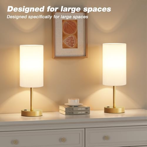 Fenmzee 17.4" Gold Lamp for Bedroom - Dimmable Touch, USB A+C, AC Outlet - Image 5
