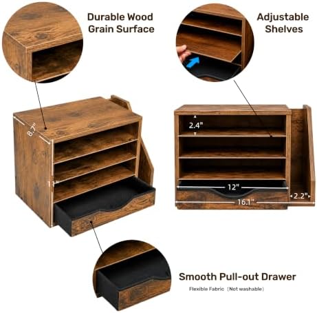 Wooden Desk Organizer with Drawers, Office Paper Mail and Organizer Wood - Image 3
