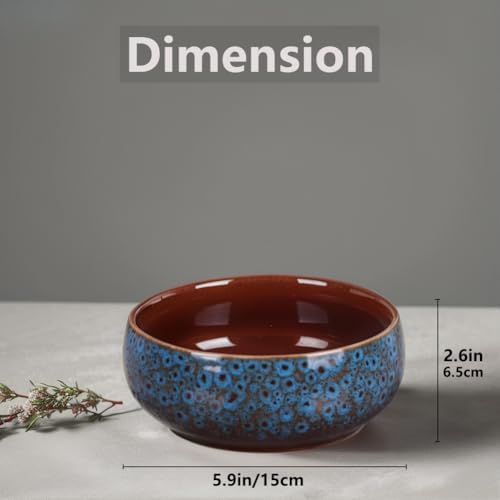 5.9“ Blue Ceramic Decorative Bowl – Pottery Key Bowl for Entryway Table, Candy Dish, Jewelry Trinket Dish, Fruit Bowl for Kitchen Counter, Rustic Blue Glazed Bowl for Home Decor - Image 2