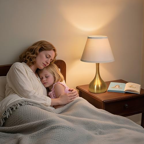 Touch Table Lamp for Bedroom Set of 2, 3-Way Dimmable Bedside Lamp for Nightstand, 17” Modern Metal Desk Lamp with Linen Shade for Living Room, Kids Reading, Dorm, Home Office Decor, Bulb Included - Image 5