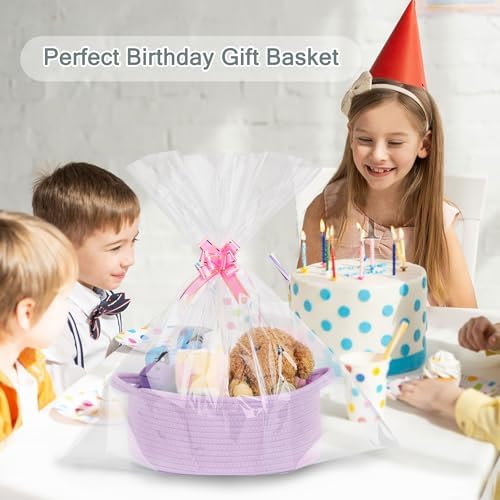 COMSE Empty Small Gift Basket with Bag & Ribbons, Purple - Image 4