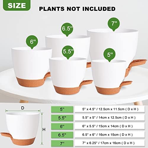 7/6.5/6/5.5/5 Inch Self Watering Pots for Indoor/Outdoor Plants, 5 Pack - Image 4