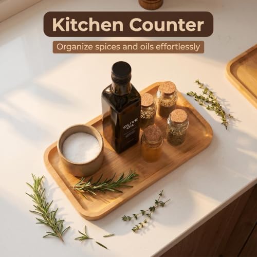 Bamboo Bathroom Tray,Suitable for the Bathroom,Kitchen,Breakfast Tray and Decorative Tray(11.02 in * 7.48in) - Image 3
