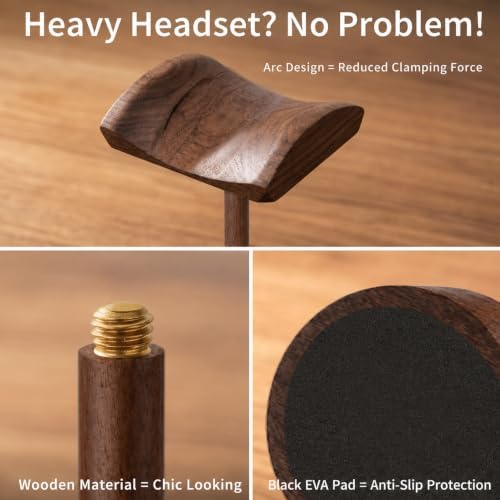 Headphone Stand Nature Wood Headset Hanger Mount Hook Gaming Holder Desktop Earphone Artful Functional Stand for All Headsets with Solid Wooden Base - Image 5