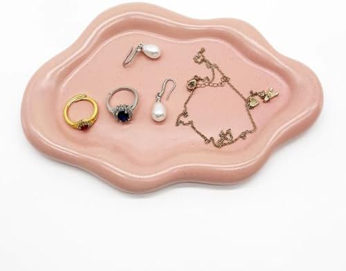 Ceramic Jewelry Tray, Jewelry Dish for Women, Small Ring Dish, Pink Cloud Tray Nightstand Decor Jewlery Plate Ring Holder Dish, Gift for Mom Trinket Tray Jewelry Bowl for Keys, Perfume,Candles by BESSKON