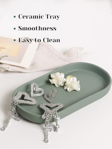 INGOFIN 7" Ceramic Bathroom Vanity Tray Set- 2 Pcs Bathroom Organizer Countertop Tray for Perfume, Jewelry, Small Kitchen Counter Soap Tray, Decorative for Bathroom Vanity and Toilet Tank, Green - Image 4
