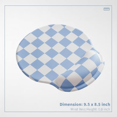 Ohocut Blue Checkered Mouse Pad with Gel Wrist Rest, Wrist Support, Ergonomic Desk Accessories for Women, Office Laptop Gaming Decor, Cute Aesthetic Trendy Check Design - Image 4