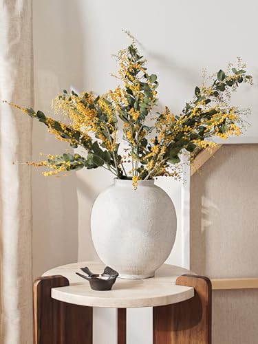 Large White Ceramic Vase - 9.8 Inch Rustic Farmhouse Flower Vase for Home Decor, Minimalist Tall Vases for Living Room, Table, Bathroom, Holiday & Weddings (Sandstone White) - Image 3